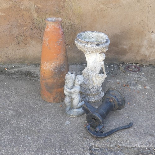 275 - Garden Statuary; a reconstituted stone figural Bird Bath, together with a reconstituted stone figura... 