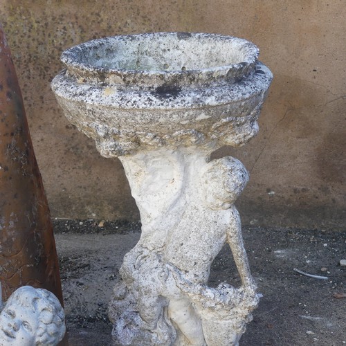 275 - Garden Statuary; a reconstituted stone figural Bird Bath, together with a reconstituted stone figura... 