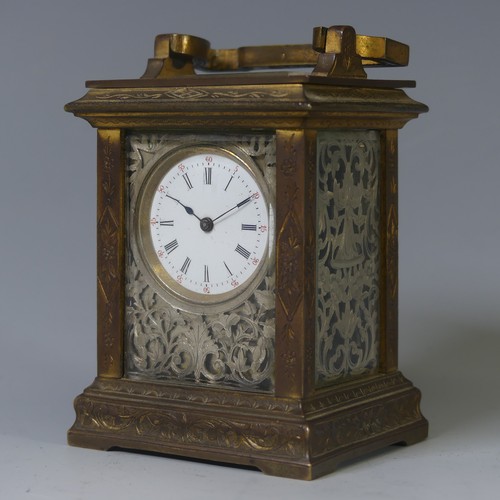 248 - An ornate miniature French brass Carriage Clock, circa late 19th/early 20th century, of five-glass f... 