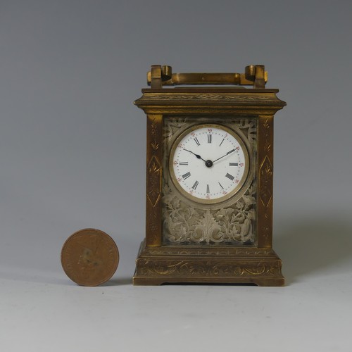 248 - An ornate miniature French brass Carriage Clock, circa late 19th/early 20th century, of five-glass f... 