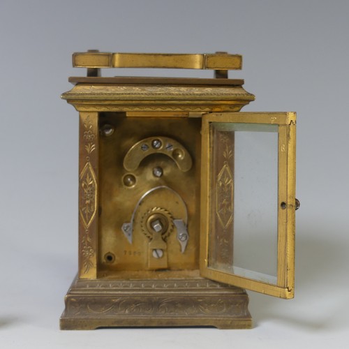 248 - An ornate miniature French brass Carriage Clock, circa late 19th/early 20th century, of five-glass f... 