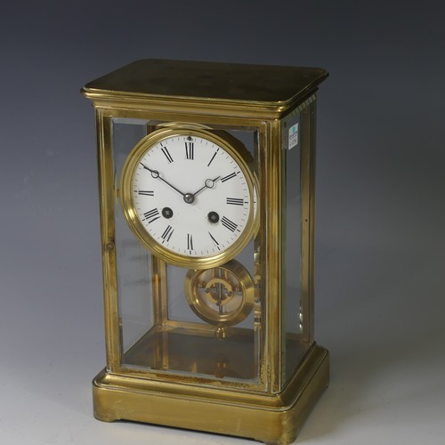 251 - A 19th century French brass four-glass Mantel Clock, the movement stamped “B.R.”, striking on a bell... 