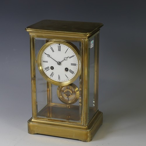 251 - A 19th century French brass four-glass Mantel Clock, the movement stamped “B.R.”, striking on a bell... 