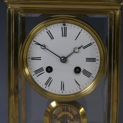 251 - A 19th century French brass four-glass Mantel Clock, the movement stamped “B.R.”, striking on a bell... 