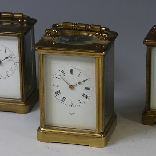 256 - A French gilt-brass Carriage Clock, the movement signed 