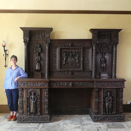 530 - A late 16thC to early 17thC, and later, heavily carved oak large inverted breakfront pedestal Sidebo... 