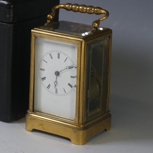 255 - A French gilt brass striking Carriage Clock, circa 1890, of traditional five glass form, the two bar... 