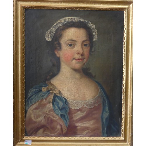 224 - 19th century School, Portrait of Harriet Waterhouse, oil on canvas, 45cm x 35cm, framed.... 