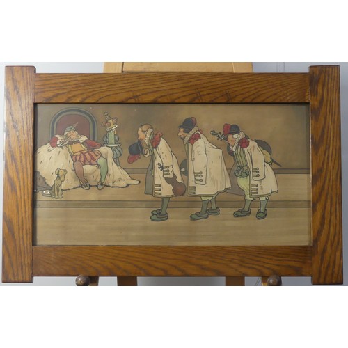 492 - An early 20thC oak picture Frame, containing a medieval court scene picture, W 75cm x H 49cm.... 