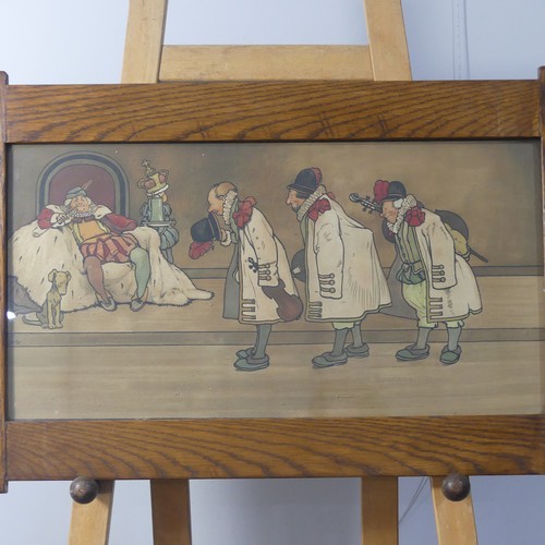 492 - An early 20thC oak picture Frame, containing a medieval court scene picture, W 75cm x H 49cm.... 