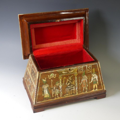 365 - An early 20thC Egyptian Revival Casket, of sarcophagus shape, with inlaid decoration, the hinged lid... 