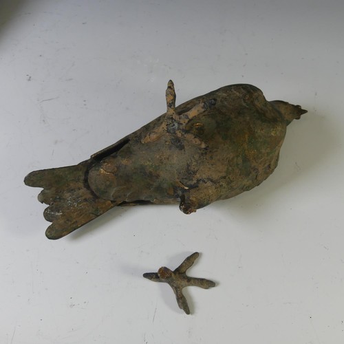 386 - A cast metal Pigeon Decoy, together with two others similar, all with remnants of gilding and green ... 