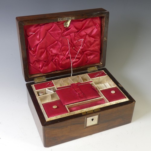 428 - A 19thC mahogany Sewing Box with contents, of rectangular form, the hinged lid with vacant mother of... 