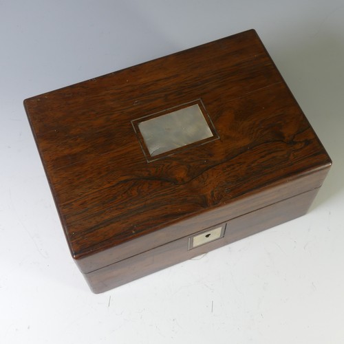 428 - A 19thC mahogany Sewing Box with contents, of rectangular form, the hinged lid with vacant mother of... 