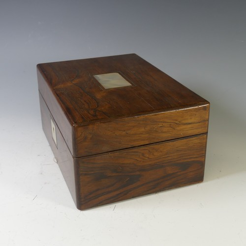 428 - A 19thC mahogany Sewing Box with contents, of rectangular form, the hinged lid with vacant mother of... 