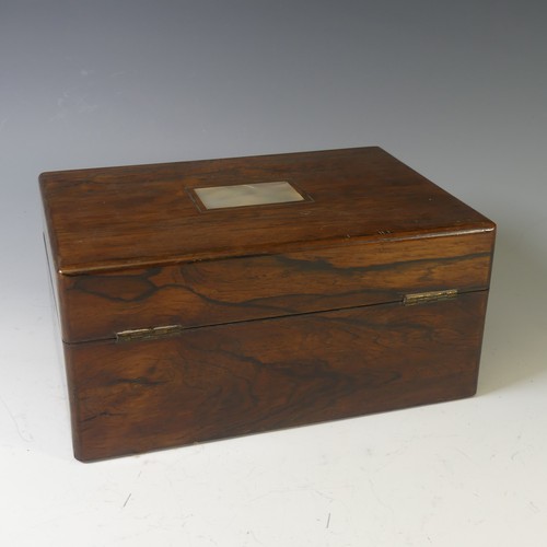 428 - A 19thC mahogany Sewing Box with contents, of rectangular form, the hinged lid with vacant mother of... 