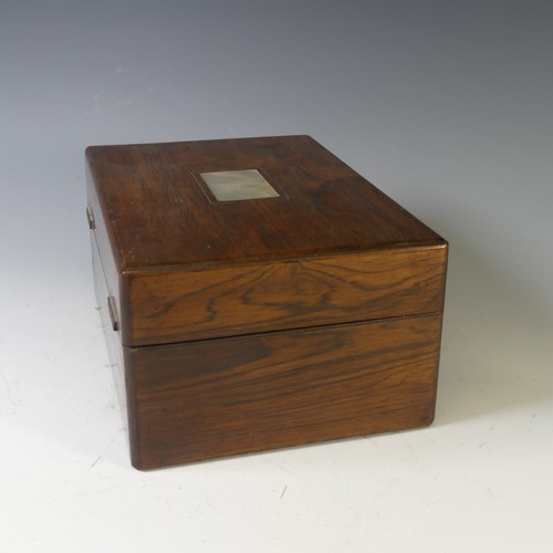 428 - A 19thC mahogany Sewing Box with contents, of rectangular form, the hinged lid with vacant mother of... 