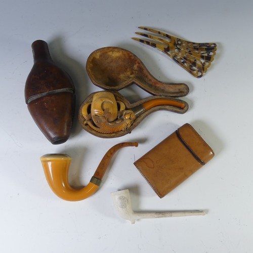 465 - A cased white metal and amber mounted Meerschaum Pipe, in the form of a beasts claw, in fitted case,... 