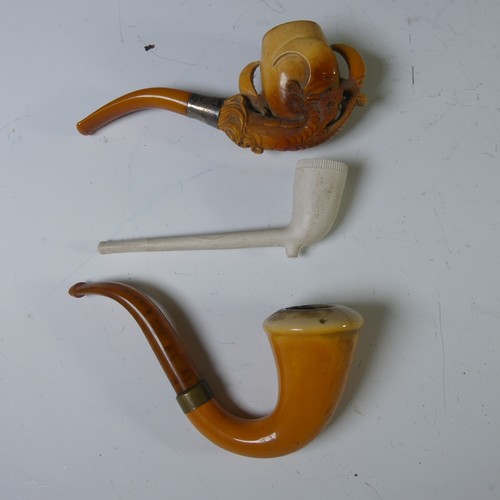 465 - A cased white metal and amber mounted Meerschaum Pipe, in the form of a beasts claw, in fitted case,... 