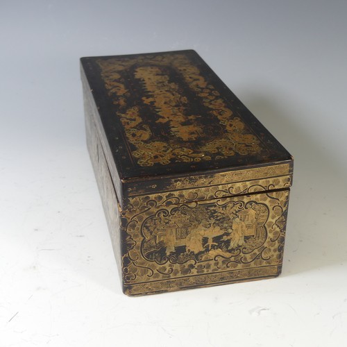 520 - An antique Oriental lacquer chinoiserie Glove Box, decorated to lid with gilt dragon border with cen... 