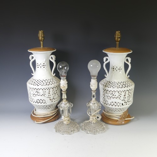 84 - A pair of glass Table Lamps, together with a pair of Oriental style Table Lamps, with pierced decora... 