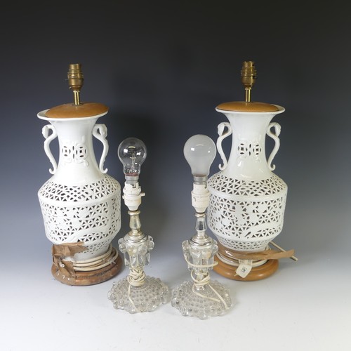 84 - A pair of glass Table Lamps, together with a pair of Oriental style Table Lamps, with pierced decora... 