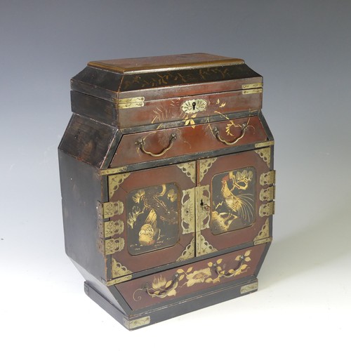 130 - An early 20thC Japanese lacquer Casket, the whole decorated in gold on black and red lacquer with tr... 