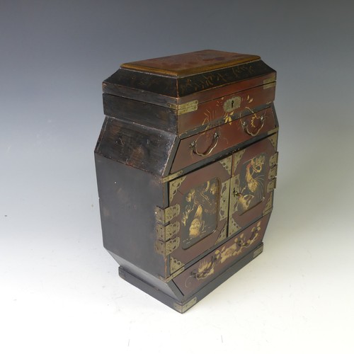 130 - An early 20thC Japanese lacquer Casket, the whole decorated in gold on black and red lacquer with tr... 