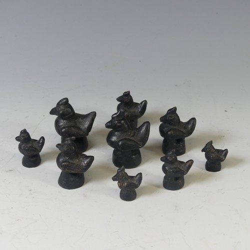 423 - A collection of nine Chinese bronze Opium Weights, modelled as birds, largest 5cm (9)... 