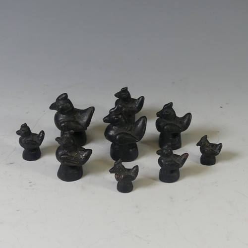 423 - A collection of nine Chinese bronze Opium Weights, modelled as birds, largest 5cm (9)... 