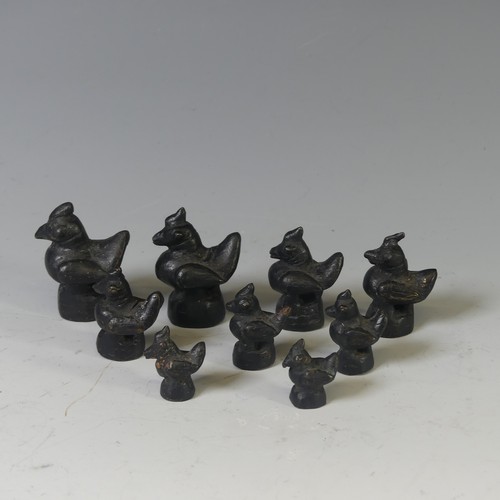 423 - A collection of nine Chinese bronze Opium Weights, modelled as birds, largest 5cm (9)... 