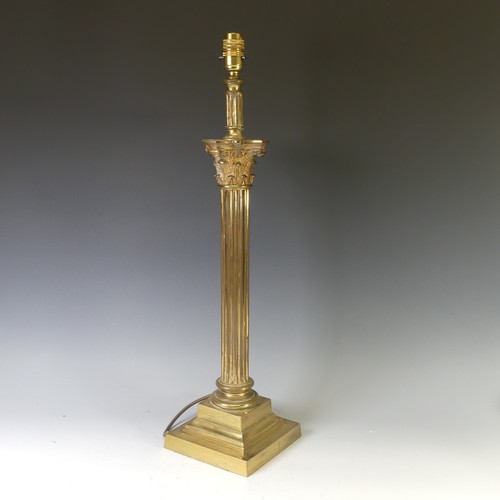 511 - A vintage brass Corinthian Column Table Lamp, on stepped square base, H 65cm.