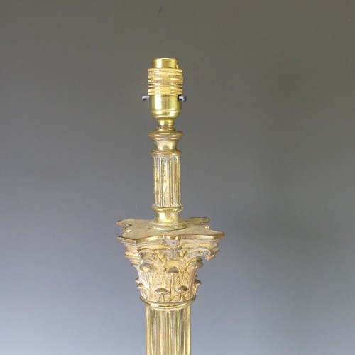 511 - A vintage brass Corinthian Column Table Lamp, on stepped square base, H 65cm.