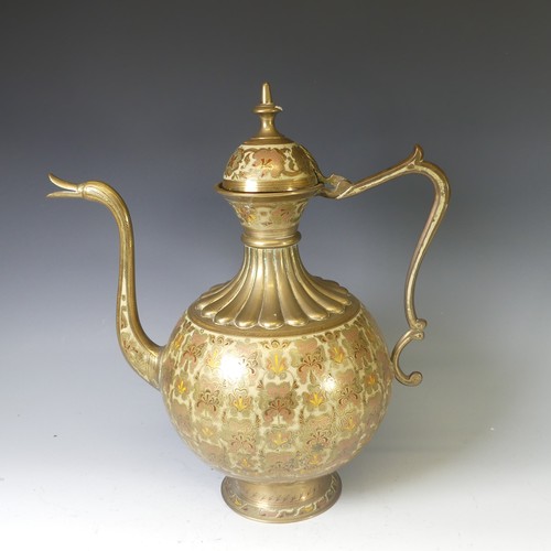 123 - A mid 20thC Indian large finely enamelled brass Ewer, possibly from Rajasthan, the base marked '986 ... 