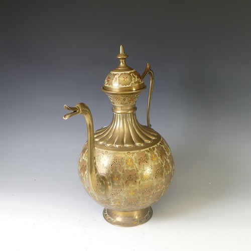 123 - A mid 20thC Indian large finely enamelled brass Ewer, possibly from Rajasthan, the base marked '986 ... 