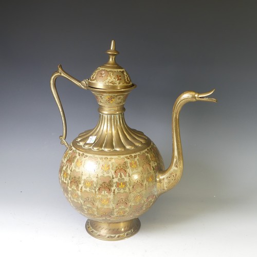 123 - A mid 20thC Indian large finely enamelled brass Ewer, possibly from Rajasthan, the base marked '986 ... 