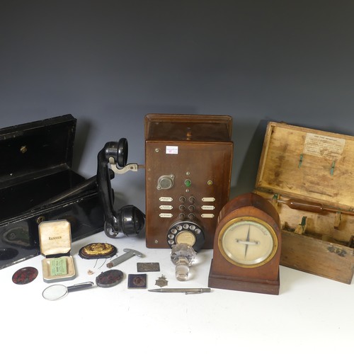 359 - A vintage 20thC French wooden wall mounted Telephone, switchboard name plates for 'Monsieur Le Duc',... 