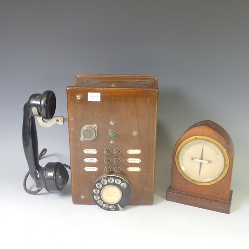 359 - A vintage 20thC French wooden wall mounted Telephone, switchboard name plates for 'Monsieur Le Duc',... 