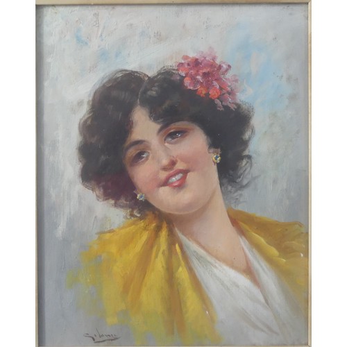 194 - Italian school (Early 20th century), Portrait of a young woman, oil on canvas, signed, 26cm x 21cm, ... 