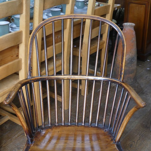 420 - A 19thC ash and elm Windsor Rocking Chair, with hoop and stick back upon shaped seat, W 60cm x D 70c... 