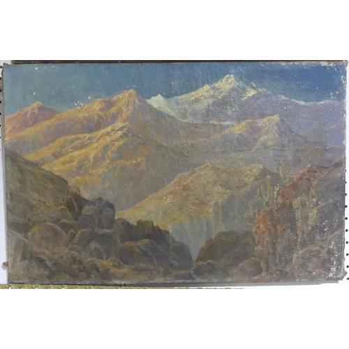 228 - A. Bendelack (Continental School, 20th century), Bolivian mountain landscape, oil on canvas, unframe... 