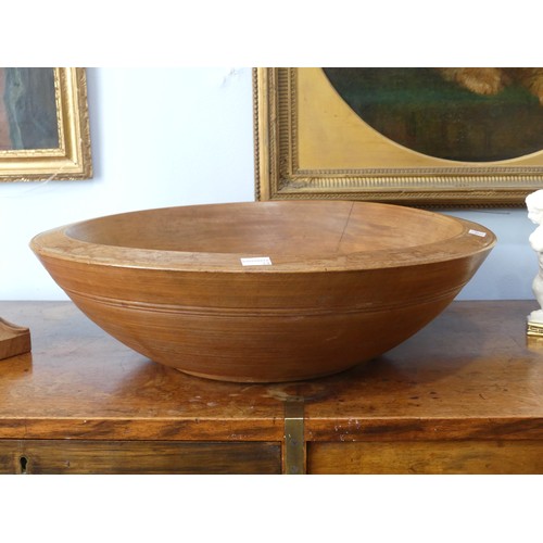 554 - An antique treen turned wood Fruit Bowl, 45cm diameter, together with a quantity of ornamental fruit... 