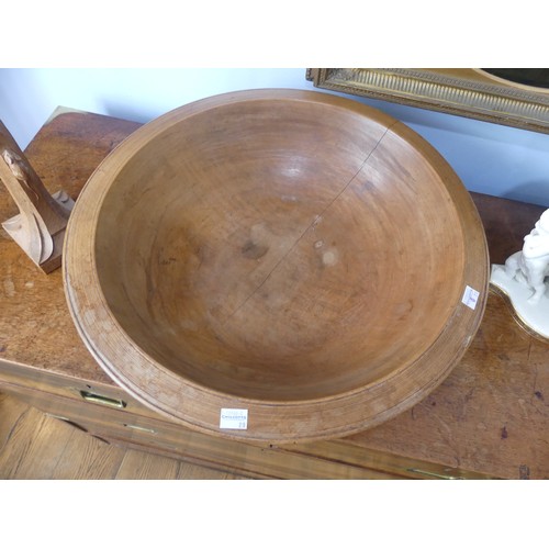 554 - An antique treen turned wood Fruit Bowl, 45cm diameter, together with a quantity of ornamental fruit... 