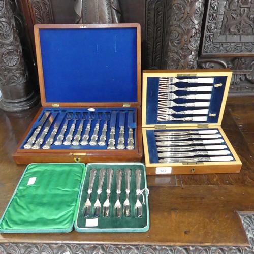 502 - Two cased sets of silver plated Cutlery, one with lift out tray and the other with mother of pearl h... 