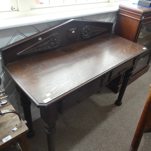 478 - A Victorian mahogany Side Table, with carved gallery back above two frieze drawers, on turned suppor... 