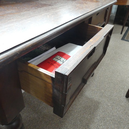 478 - A Victorian mahogany Side Table, with carved gallery back above two frieze drawers, on turned suppor... 