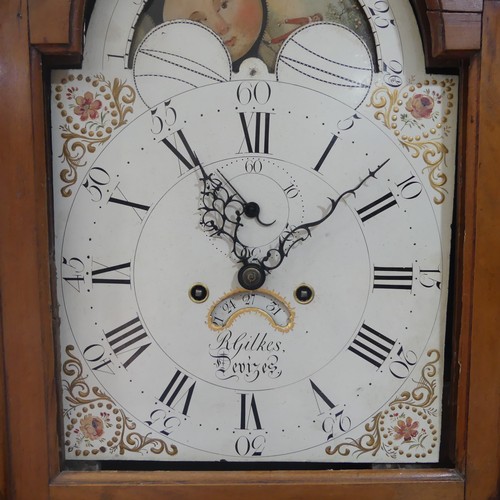 261 - A 19th century 8-day 'moonphase' Longcase Clock, with two-weight movement striking on a bell, the 12... 