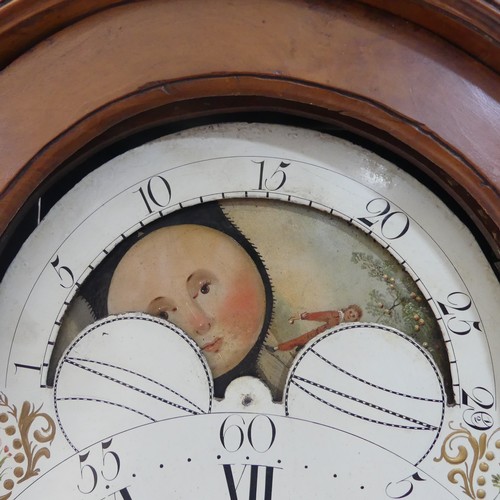 261 - A 19th century 8-day 'moonphase' Longcase Clock, with two-weight movement striking on a bell, the 12... 