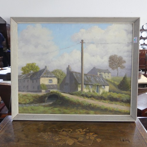 230 - Joan Gettins (20th century), Cornish Hamlet, April, oil on board, signed, artist's label verso, date... 