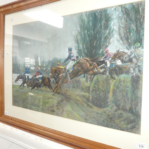 218 - 20th century School, Steeplechase Horse Racing, coloured pastels, 48cm x 72cm, framed.... 